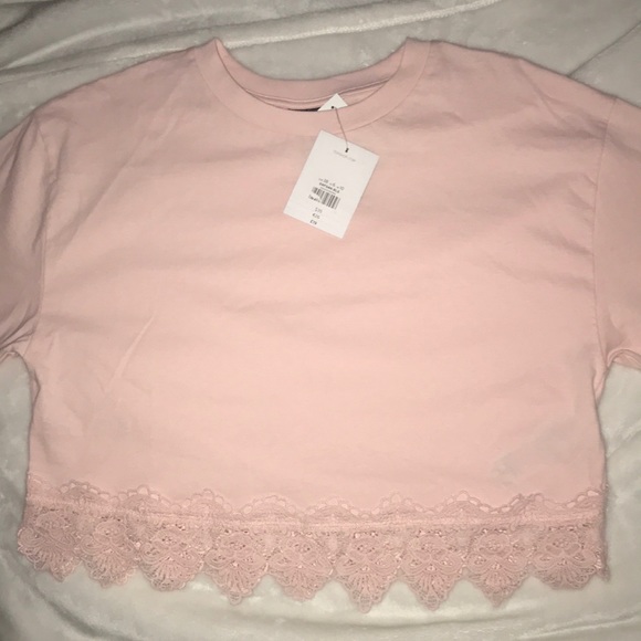 *LAST ONE* Top Shop Light Pink Crop Tee Lace Trim - Picture 6 of 8